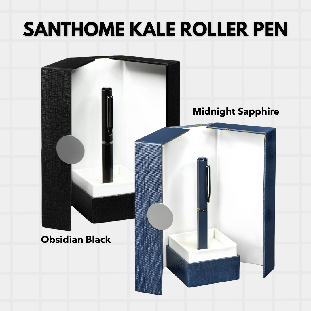 UAE's No.1 - Santhome Luxury Hex-Metal Roller Pen – Gift Box Edition - Midnight Sapphire Blue