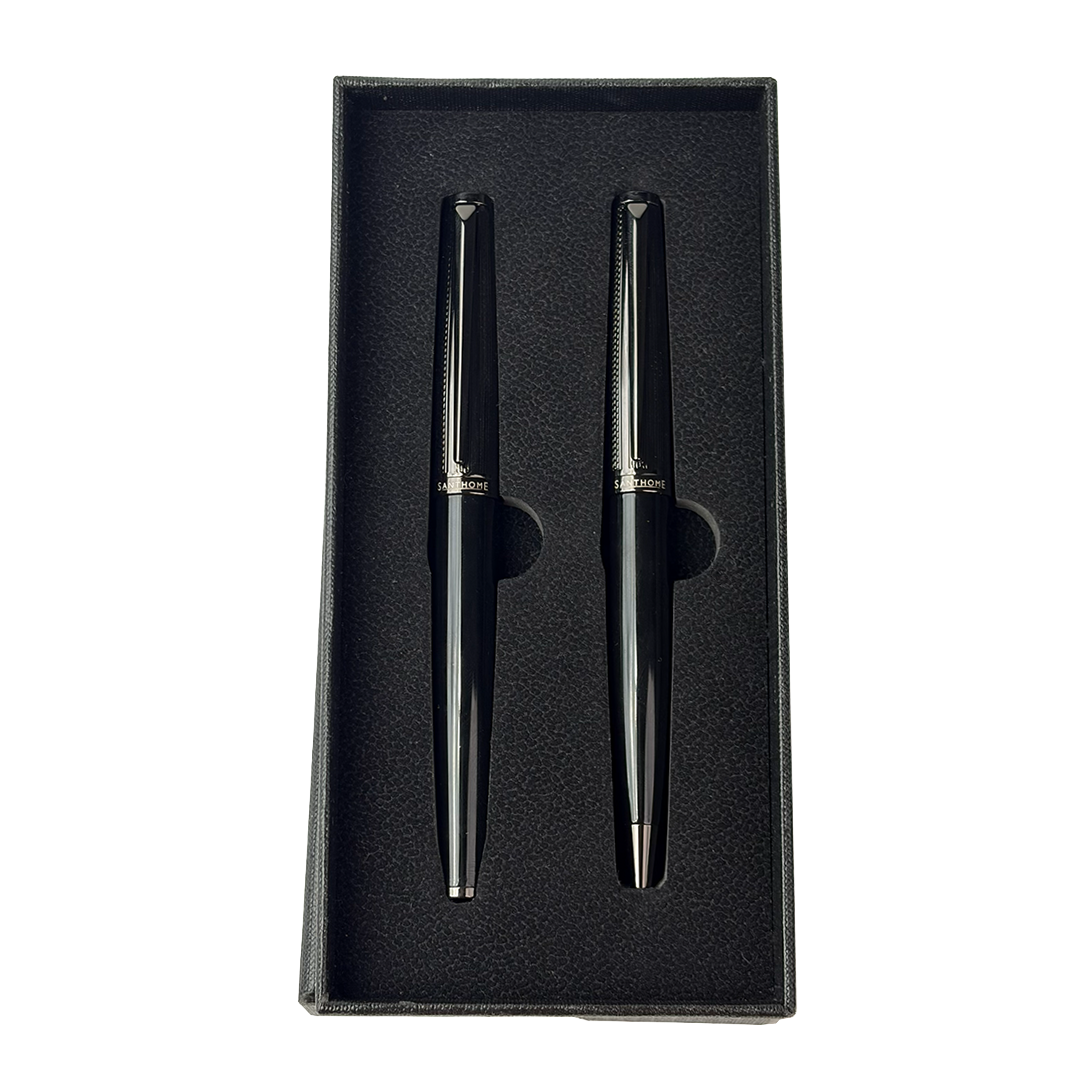 KIRAZ - Santhome® Gift Set of 2 Luxury Pens - Black / Chrome