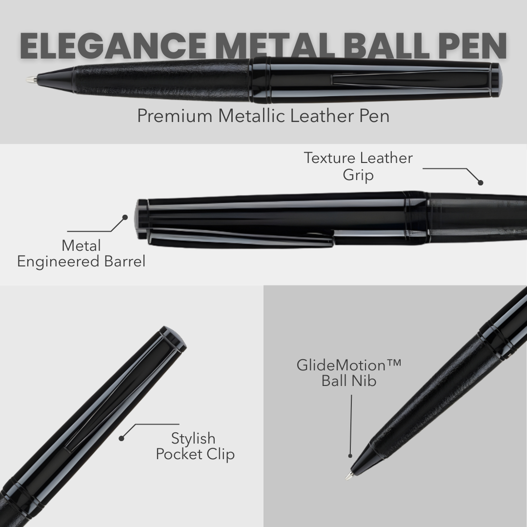 Santhome Elegance Ballpoint Metallic Pen with Leather Finish - Black