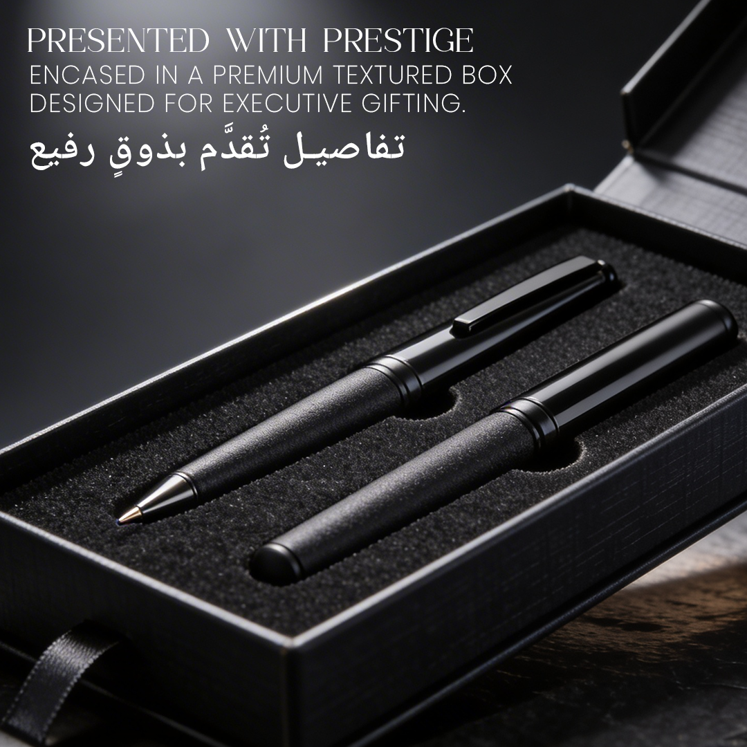 UAE's No.1 - Elegance Gift Set of 2 Luxury Pens - Leather Black Finish