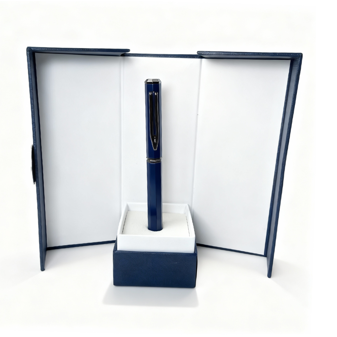 UAE's No.1 - Santhome Luxury Hex-Metal Roller Pen – Gift Box Edition - Midnight Sapphire Blue