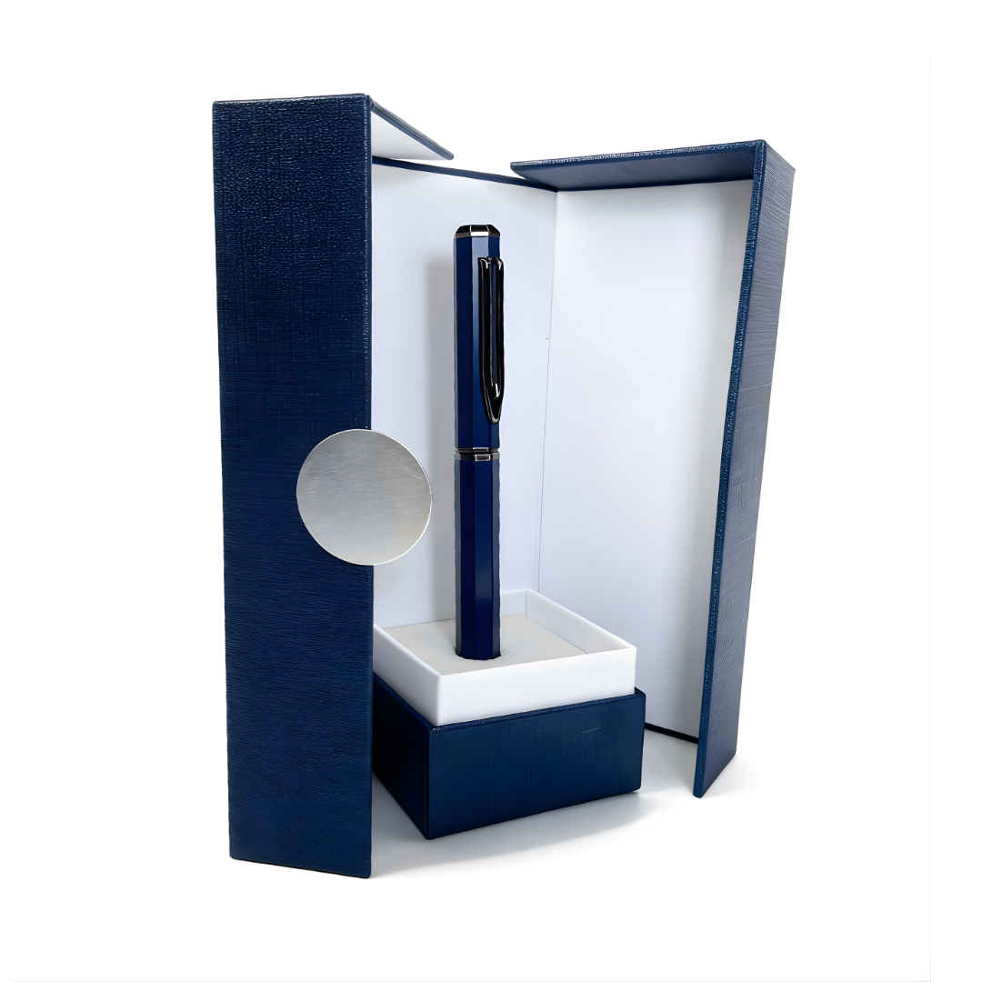 UAE's No.1 - Santhome Luxury Hex-Metal Roller Pen – Gift Box Edition - Midnight Sapphire Blue