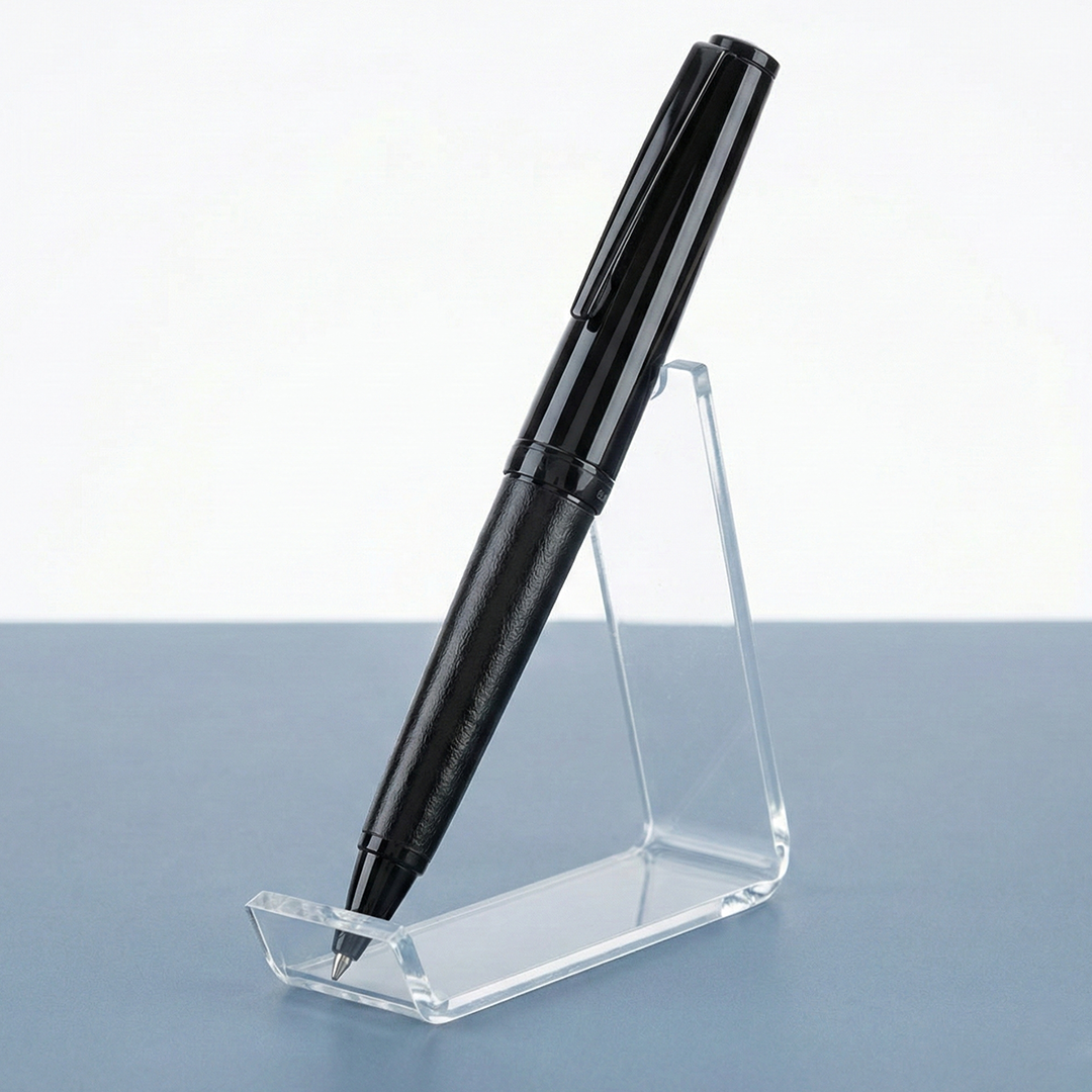 Santhome Elegance Ballpoint Metallic Pen with Leather Finish - Black