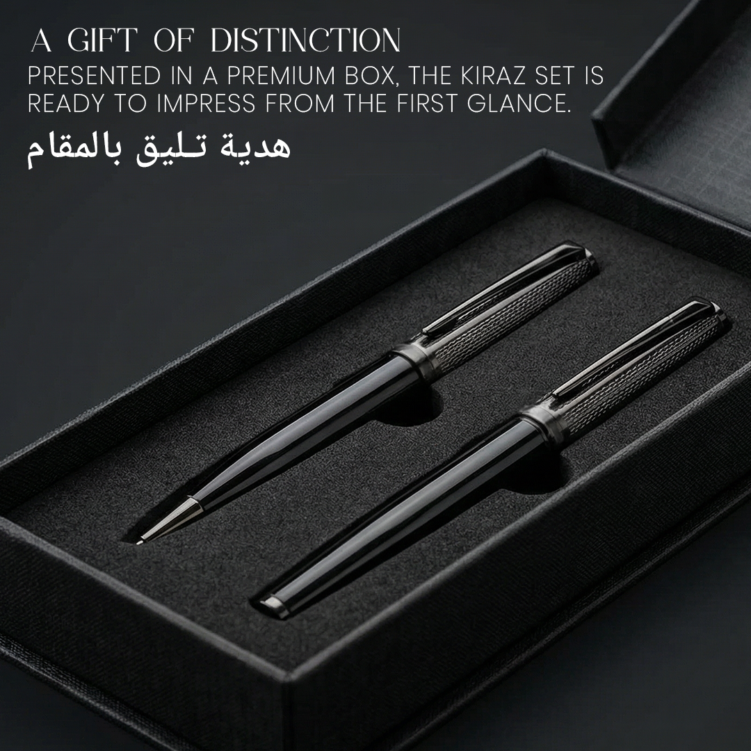 UAE's No.1 - Kiraz Gift Set of 2 Luxury Pens - Black & Chrome Finish