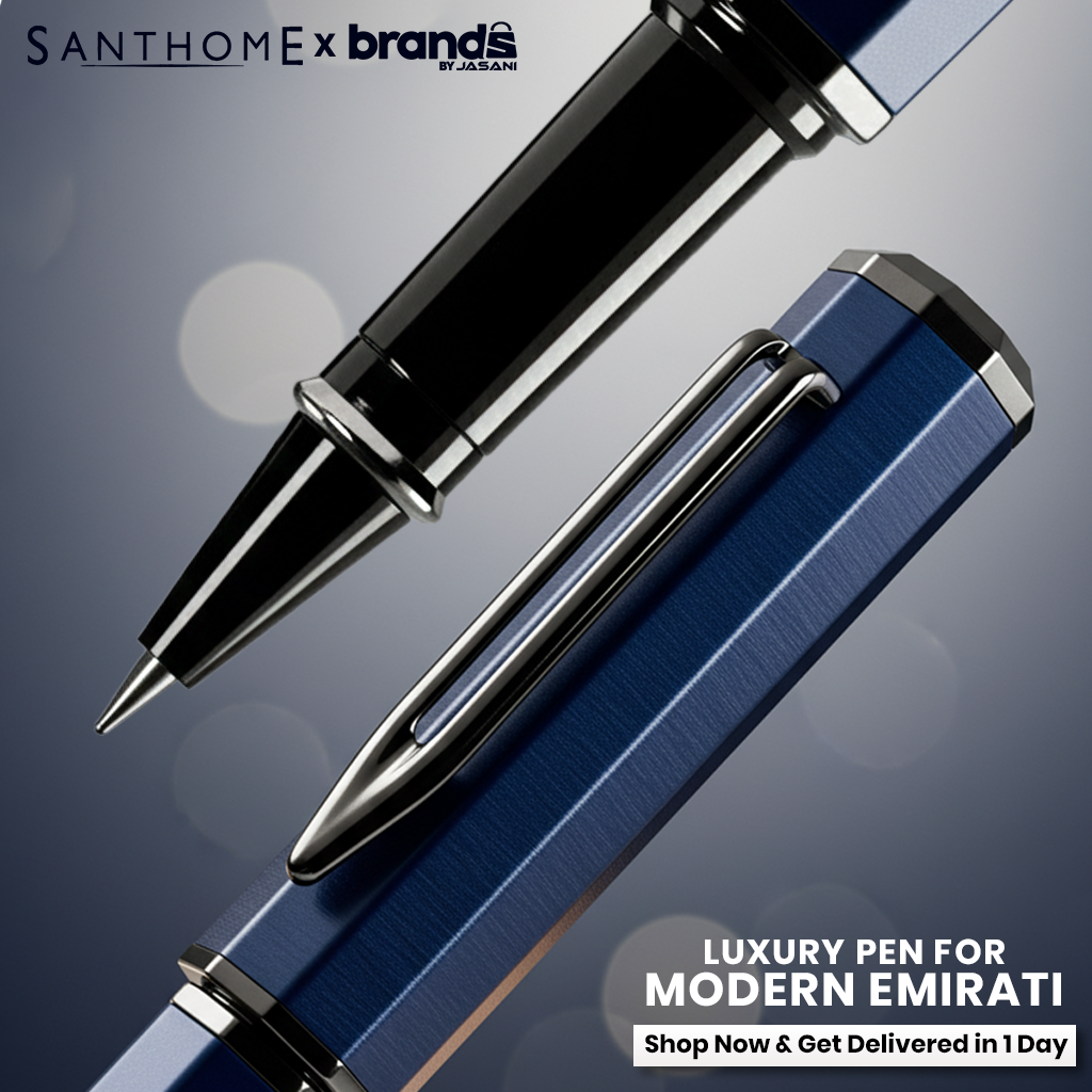 UAE's No.1 - Santhome Luxury Hex-Metal Roller Pen – Gift Box Edition - Midnight Sapphire Blue