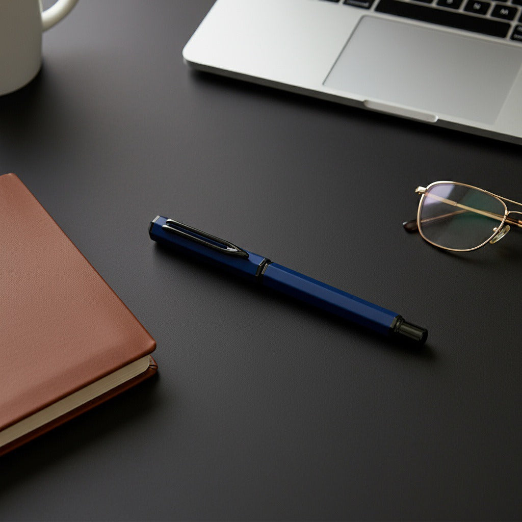 UAE's No.1 - Santhome Luxury Hex-Metal Roller Pen – Gift Box Edition - Midnight Sapphire Blue