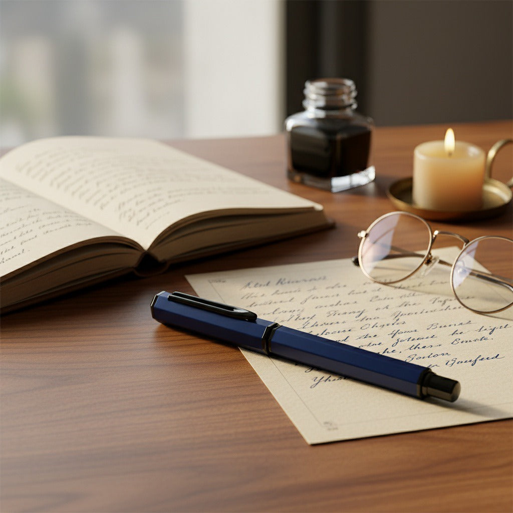 UAE's No.1 - Santhome Luxury Hex-Metal Roller Pen – Gift Box Edition - Midnight Sapphire Blue