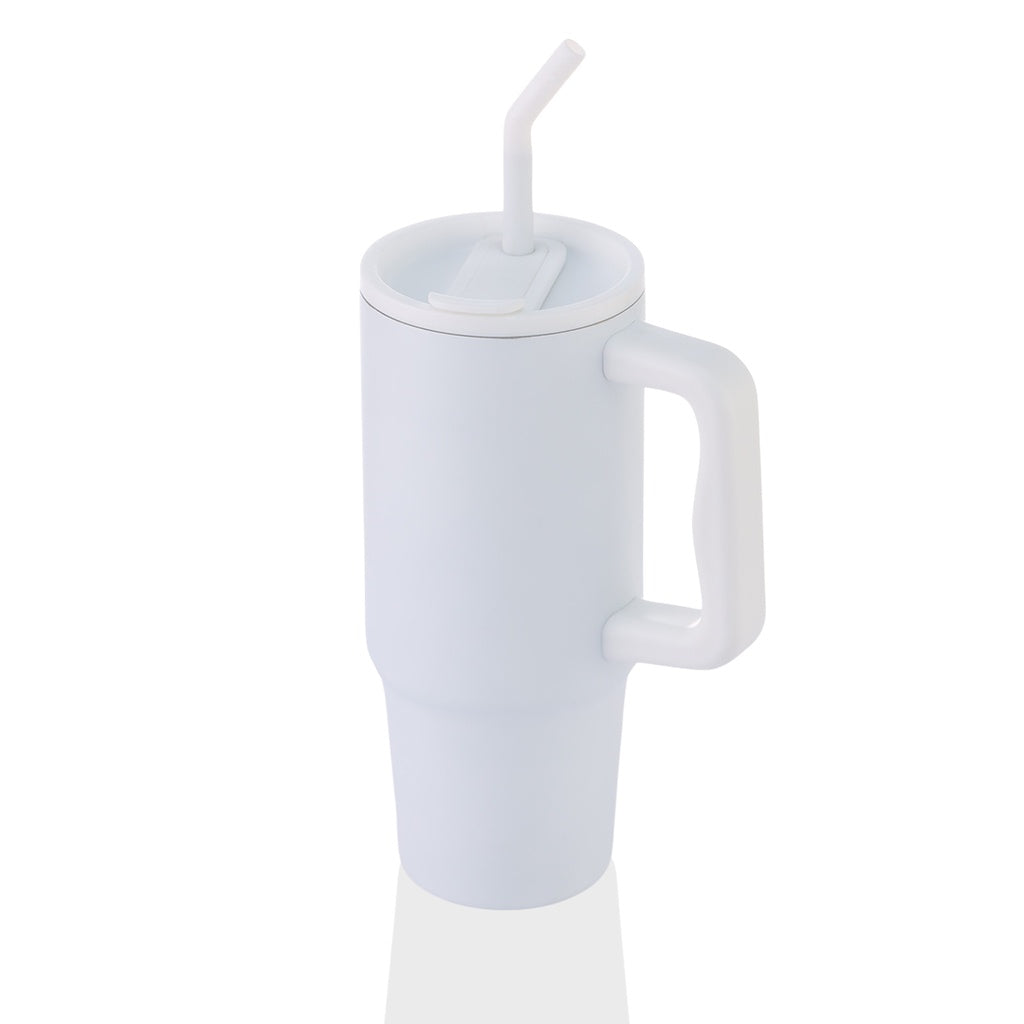 BERN - Recycled Stainless Steel Vacuum Tumbler with Reusable Steel Straw - White